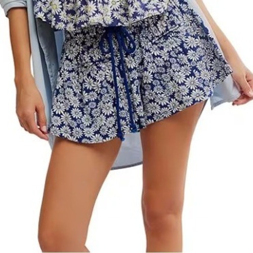 Free People‎ Offbeat Pull On Shorts Womens XL Navy Ditsy Daisy Boho Fesitval New